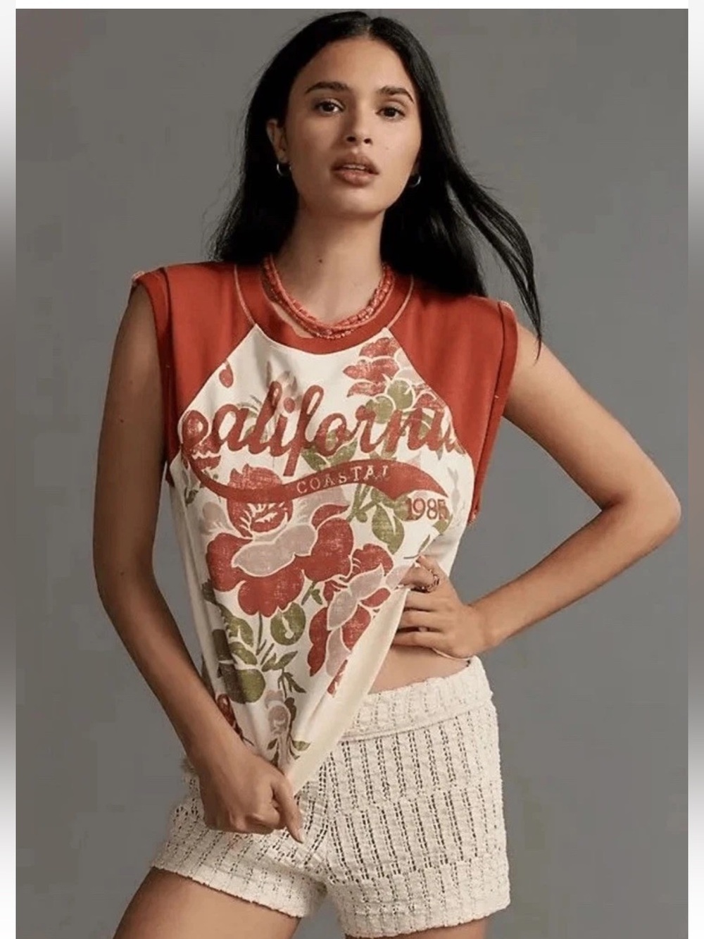 Anthropologie Pilcro California Coastal muscle floral sweatshirt top,  medium
